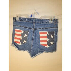 American Flag Distressed Stretch Denim Jean Shorts Womens 14 Large L Stretch